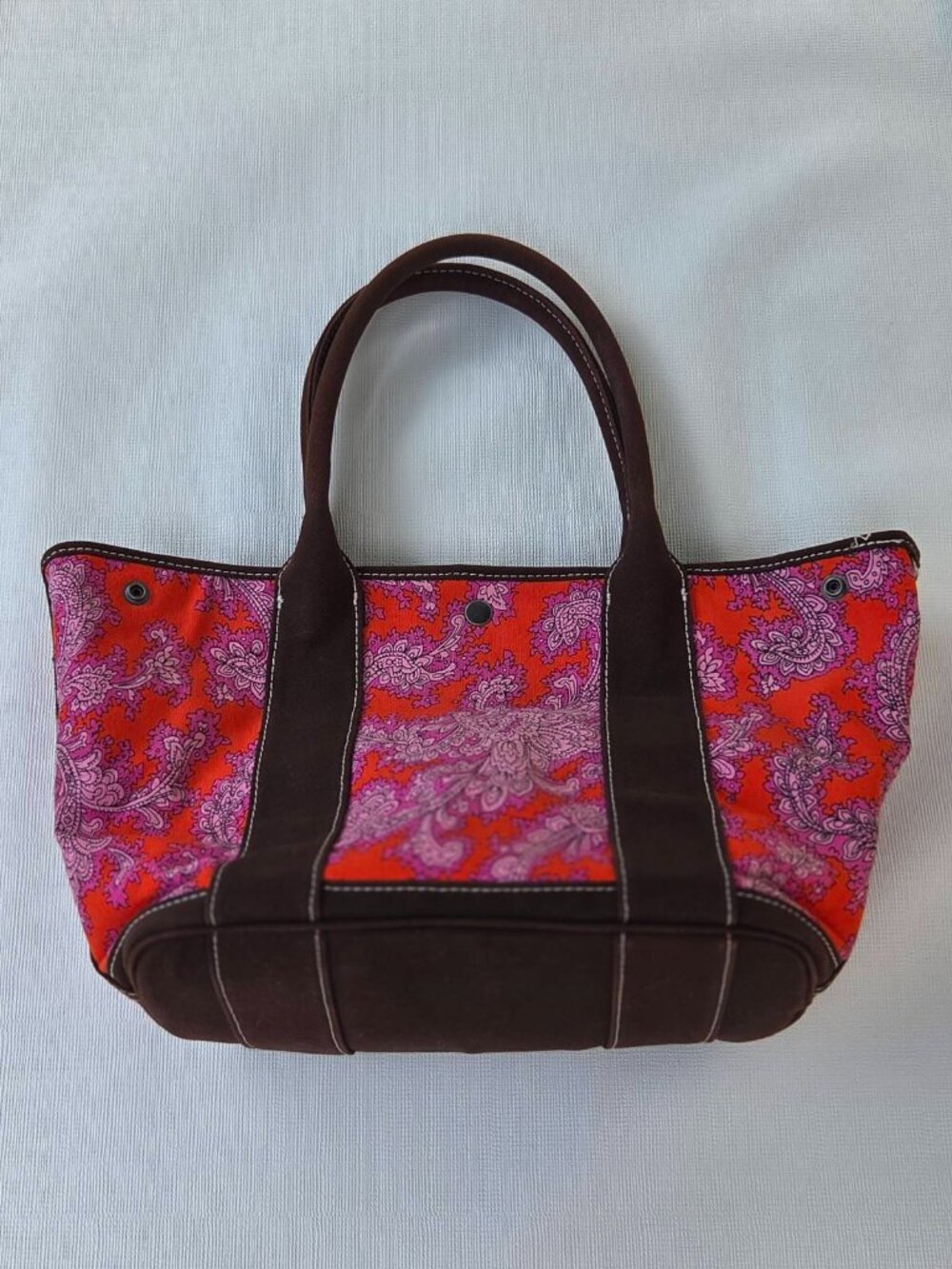 J. Crew Tote Orange Pink and Brown Paisley Pattern Excellent Condition